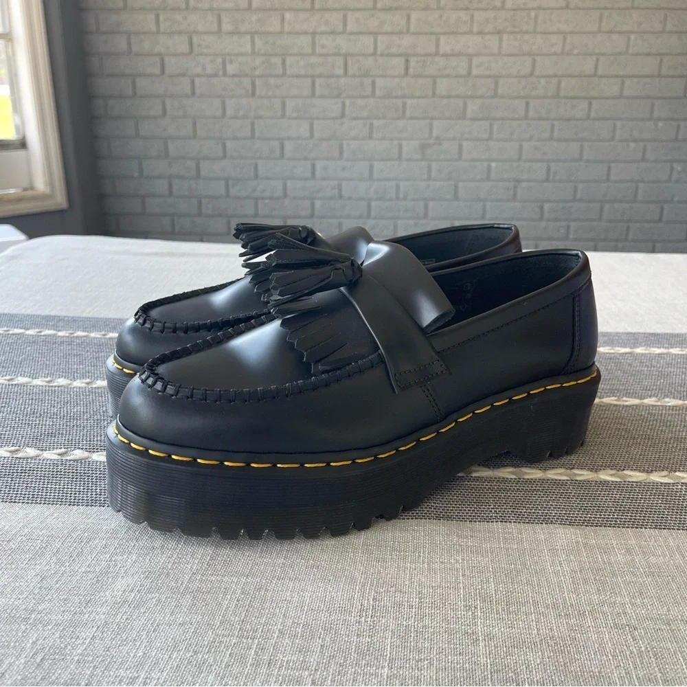 NWT Dr. Martens Adrian Quad Platform Loafers Size 9 Black Leather